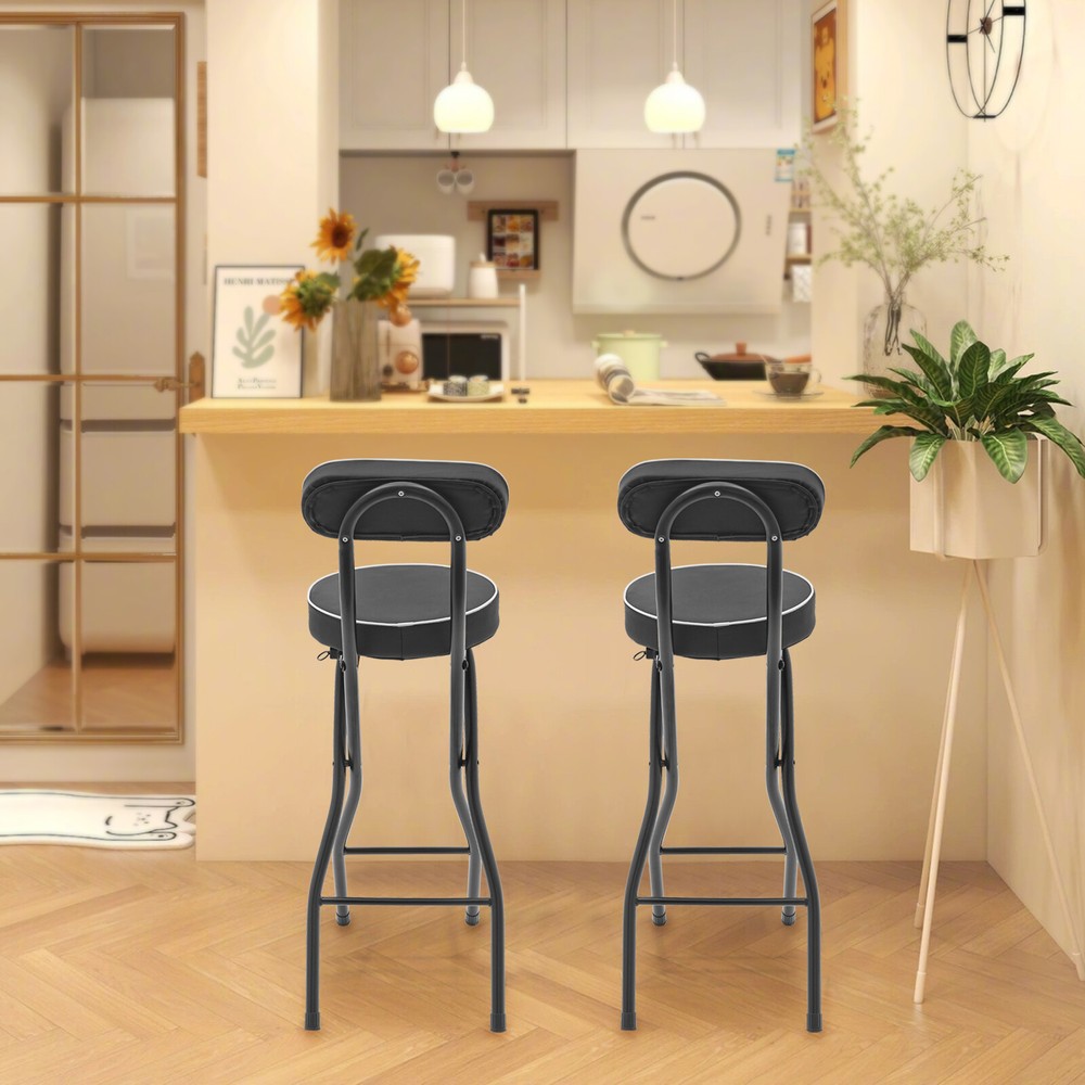 2PCS High Chairs Bar Stool Portable Folding Stool Cushioned Padded Folding Stool