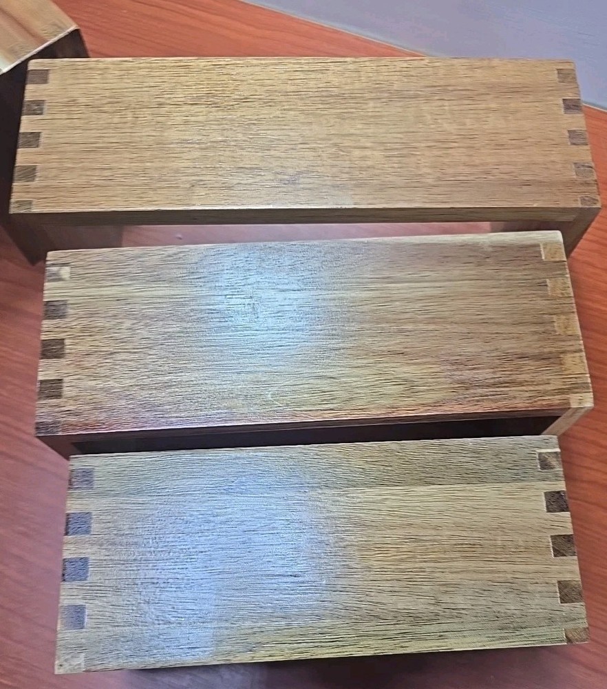 Display Wood Risers Wooden Stand 3 Tier Wood Decorative Rectangular, 2 Sets
