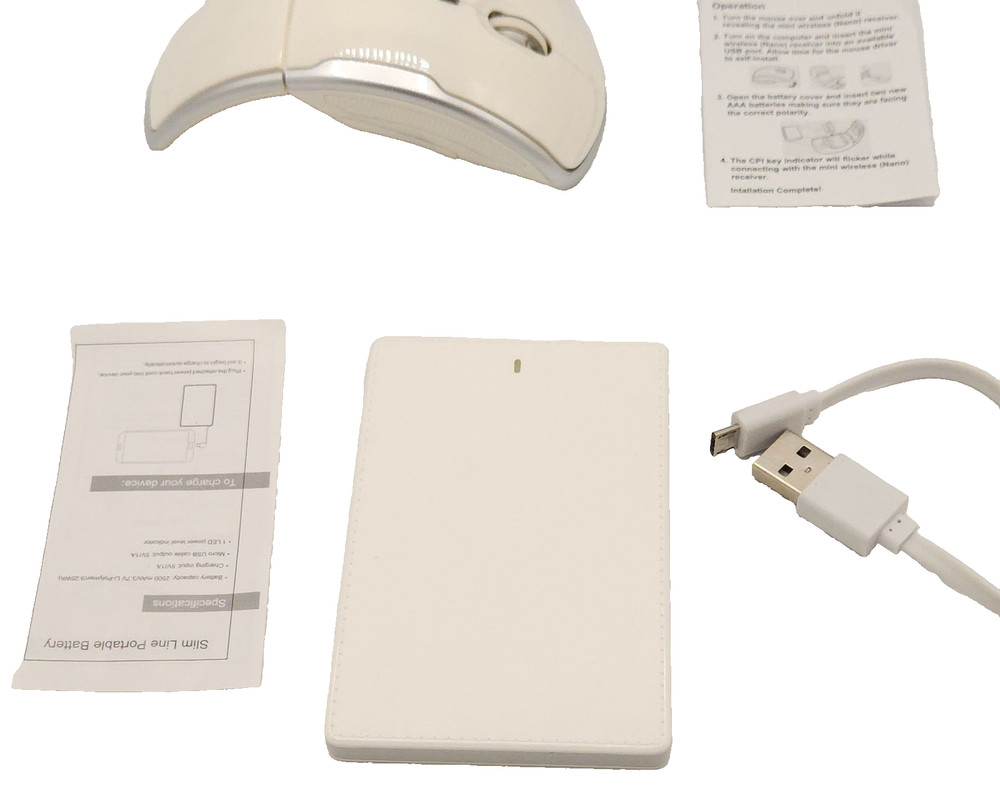Wireless Optical Mouse and Powerbank With Cable & Black Case White