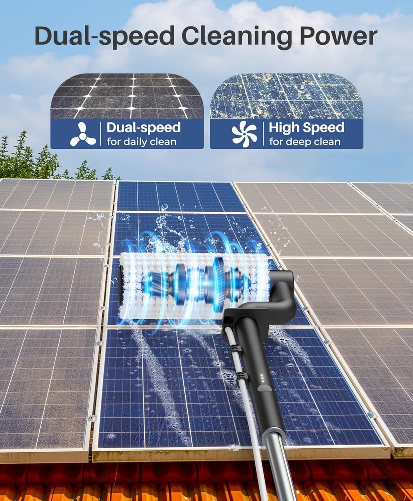 Solar Panel Cleaning Brush 20Ft Pole Electric