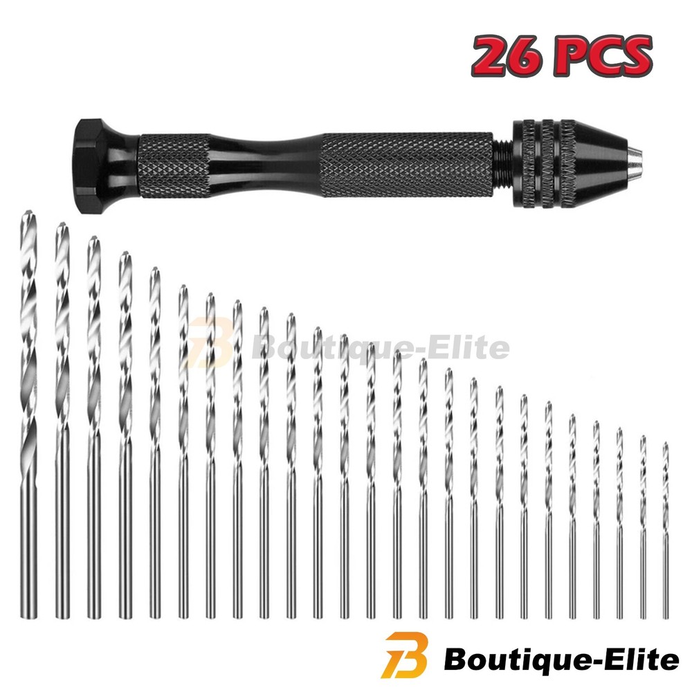 26PCS/Set Hobby Precision Pin Vise Mini Micro Hand Twist Drill Bits Rotary Tool