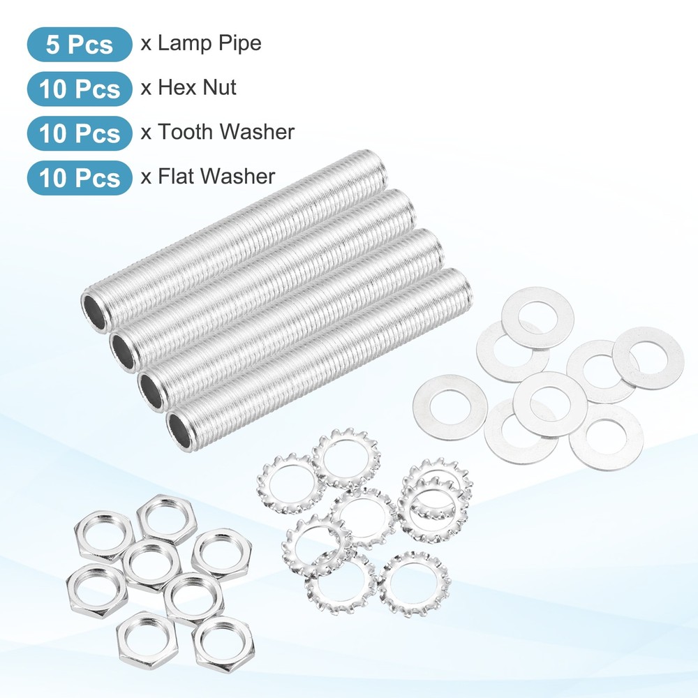 35Pcs 3.1" 1/4IP Lamp Pipe Kit with Lock Nuts Washers for Assembly, Silver
