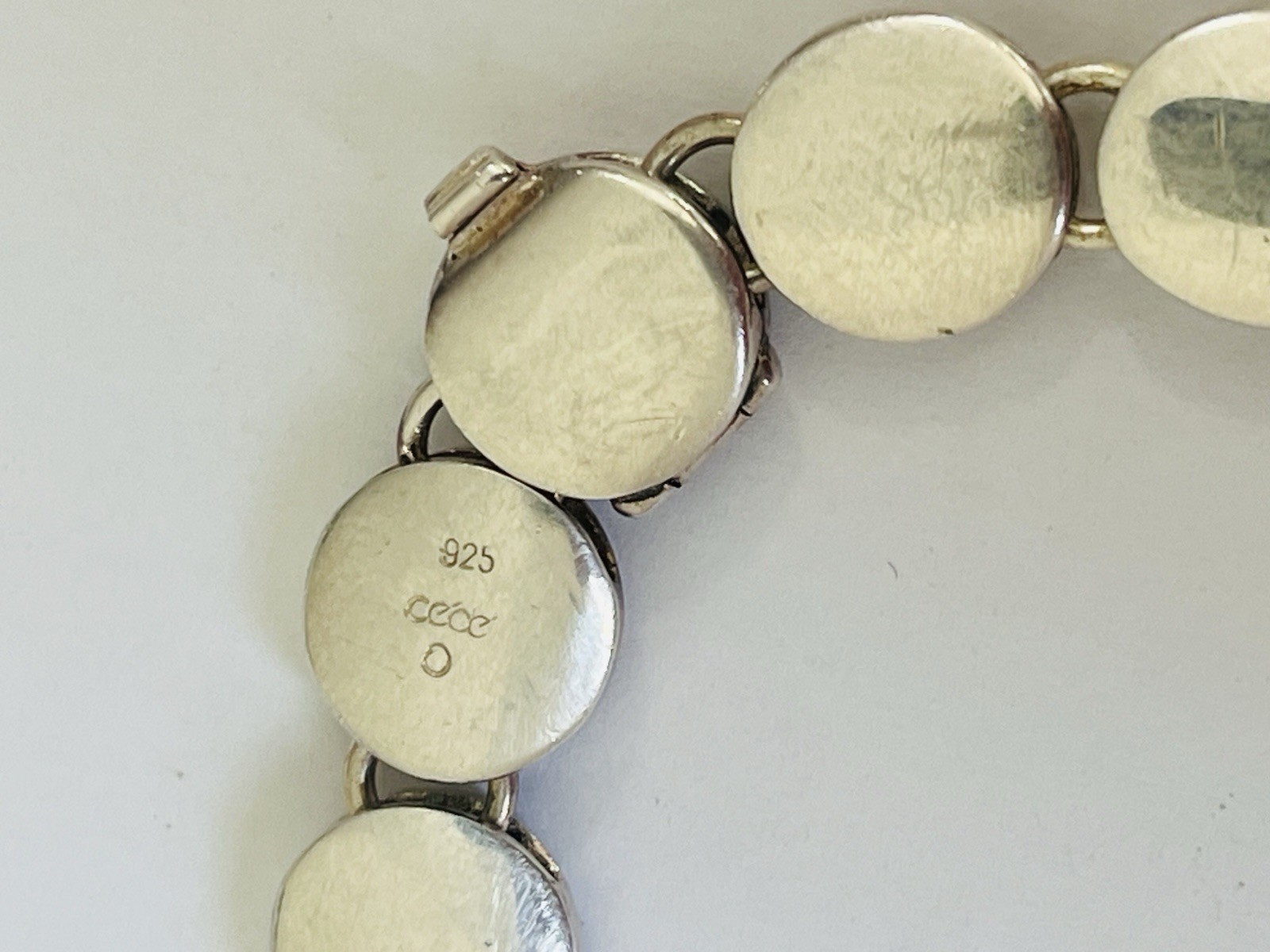 VINTAGE DESIGNER STERLING SILVER BRUSHED DISC MODERNIST LINK BRACELET 43-Grams