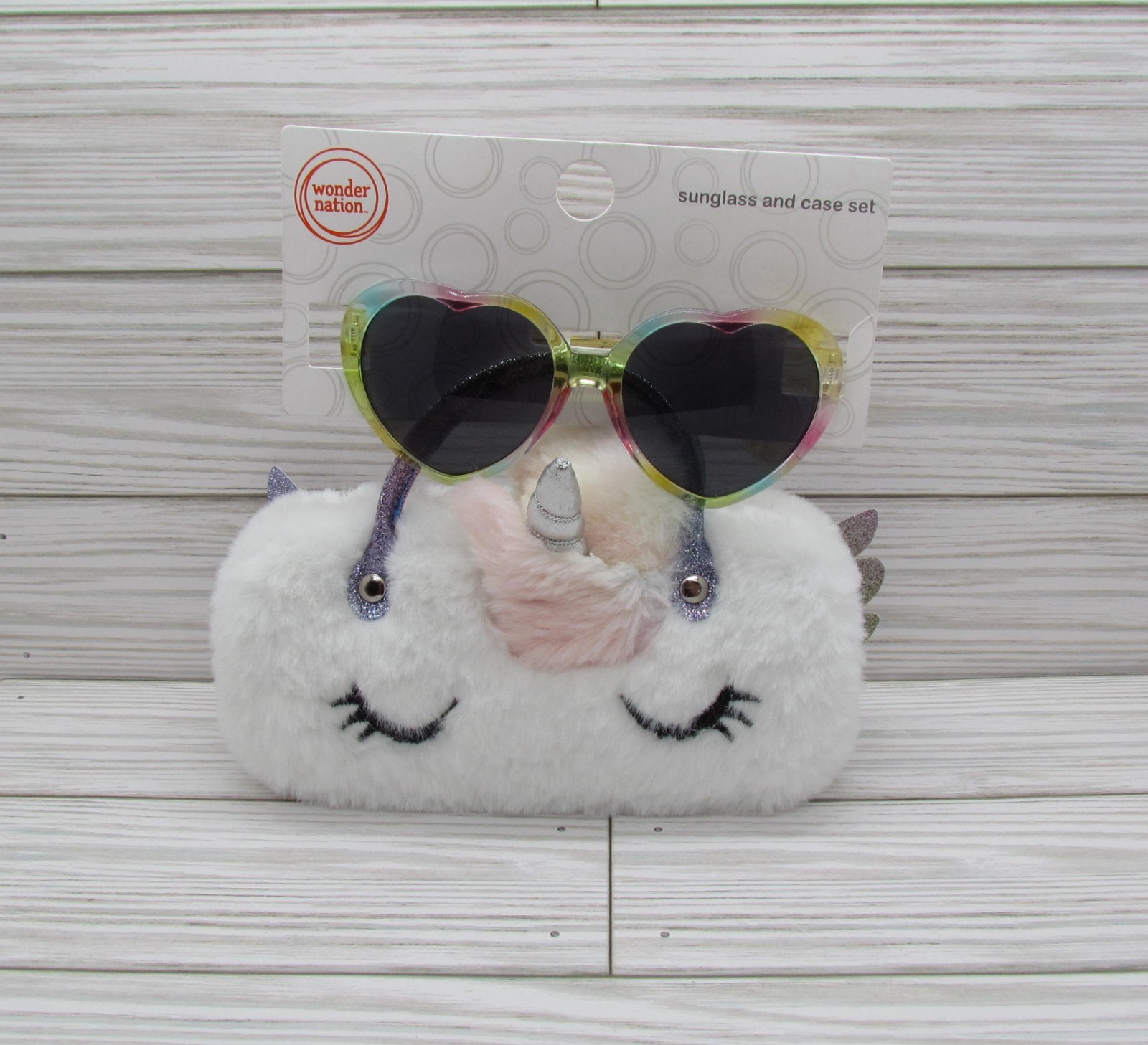 Wonder Nation Kids Unicorn heart shaped sunglasses with case 3+