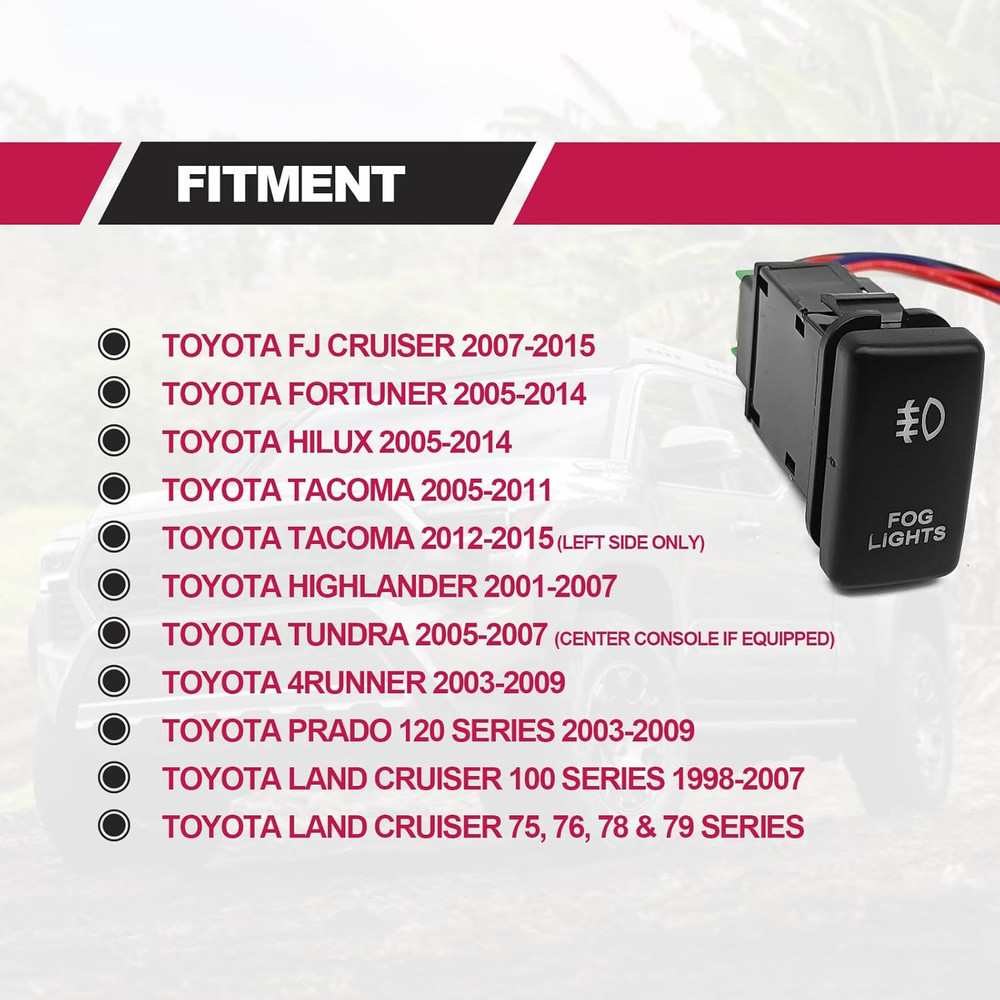 LED Fog Light Symbol Push Button Switch with Connector Wire White Backlit On/Off