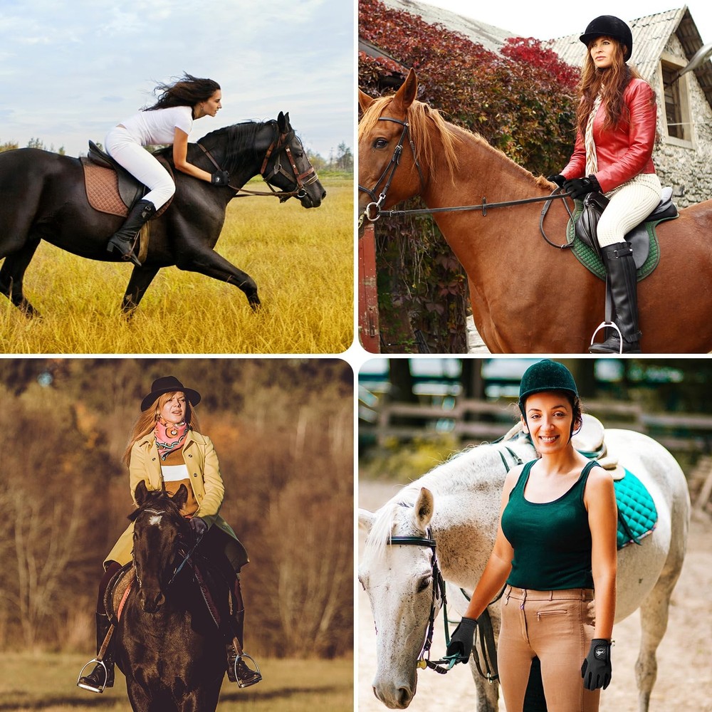 Large Black Stretchable Horse Riding Gloves Durable Breathable Grip Multipurpose