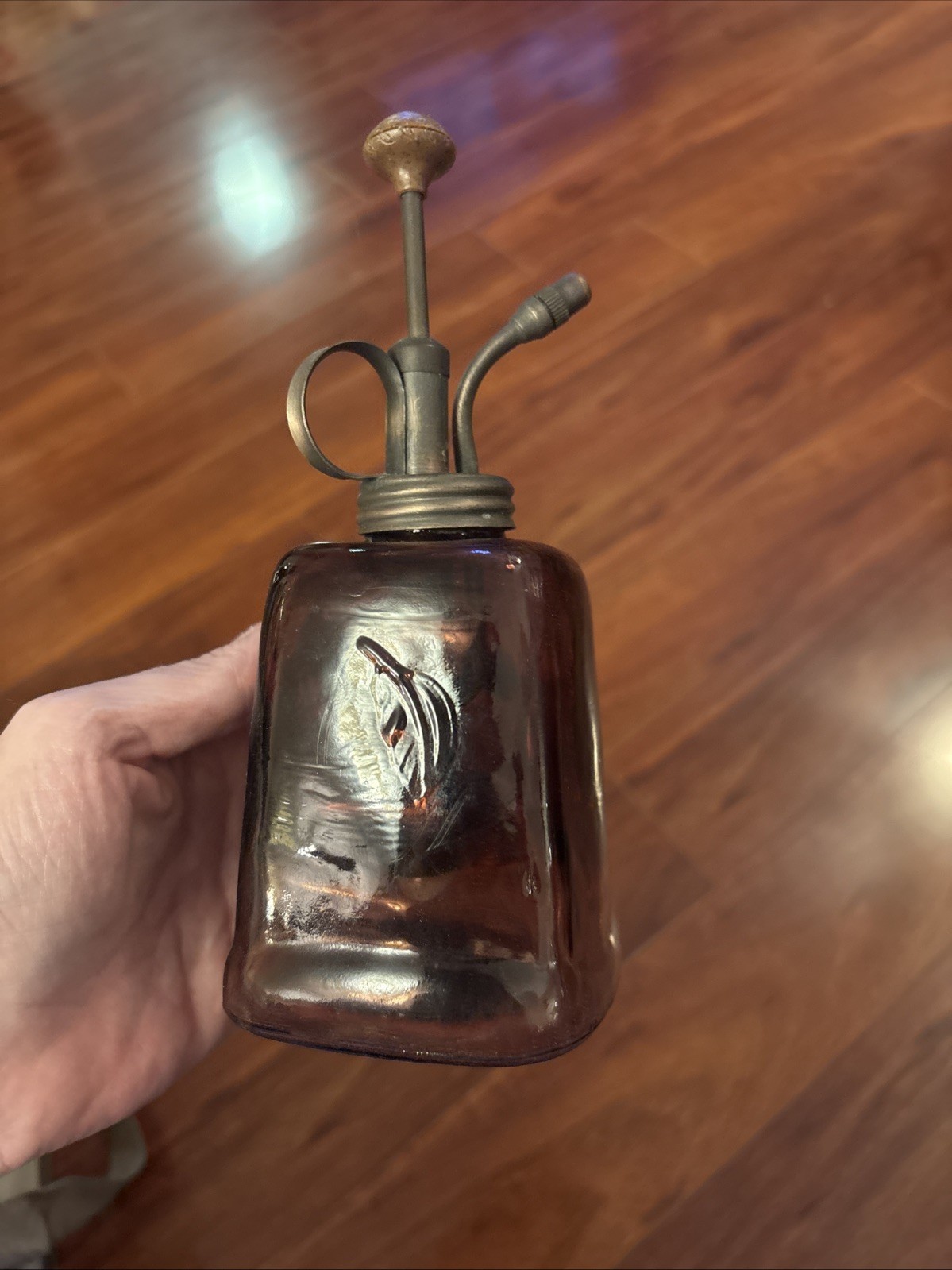 Vintage Purple Amethyst Glass Plant Mister Metal Pump