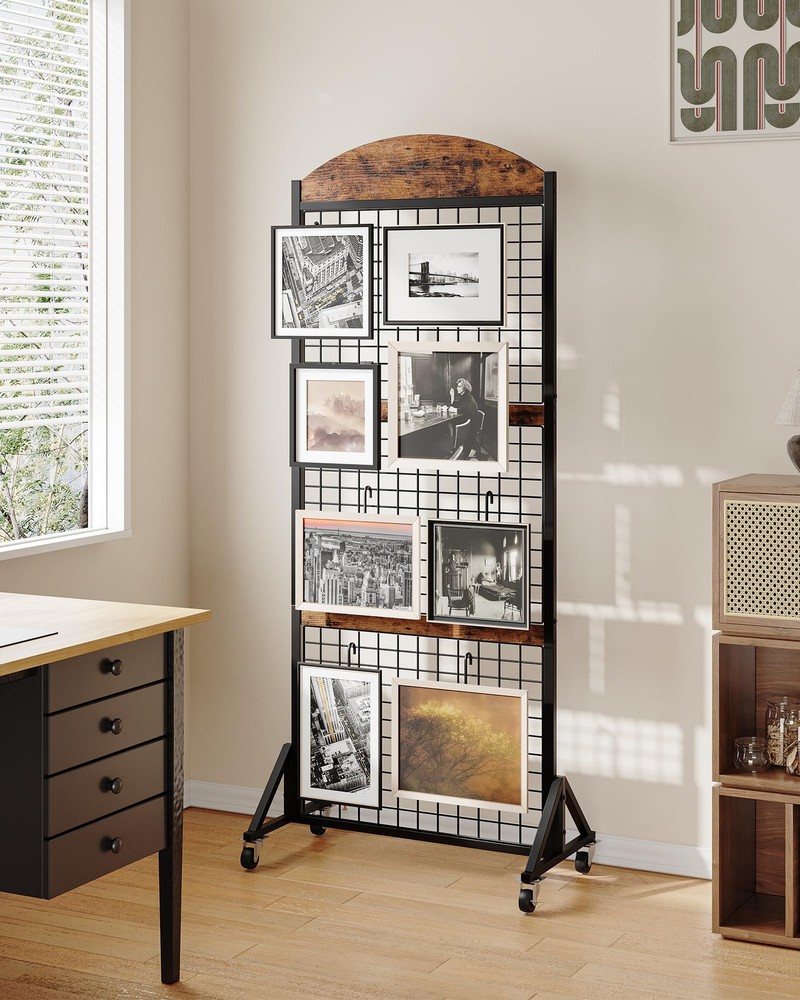 Grid Wall Panel 5.7’ x 2’ FT Grid Display Rack, Movable Gridwall Display Stan...
