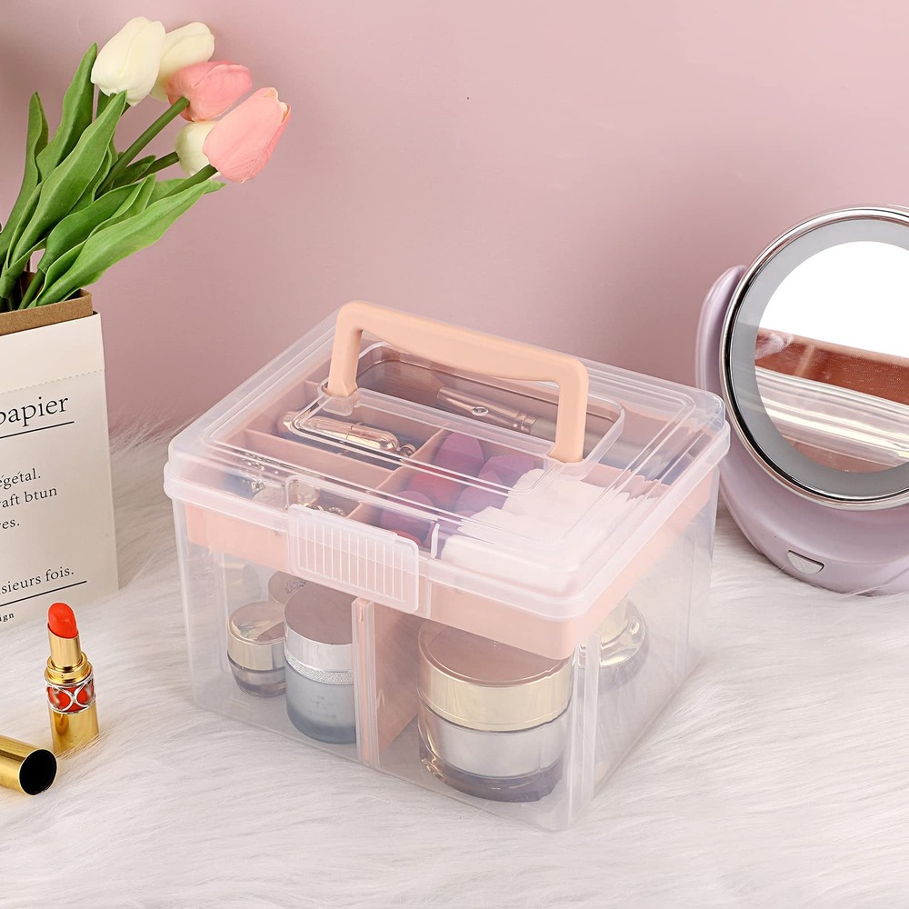 BTSKY 2-Layer Clear Plastic Storage Box w/ Removable Tray - Multi-purpose