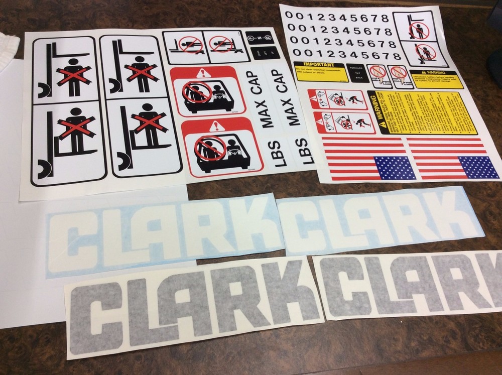 Clark forklift decal kit with safety decals.