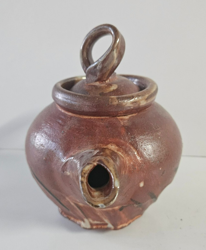 Vintage Handmade Stoneware Teapot With Lid And Handle Marked
