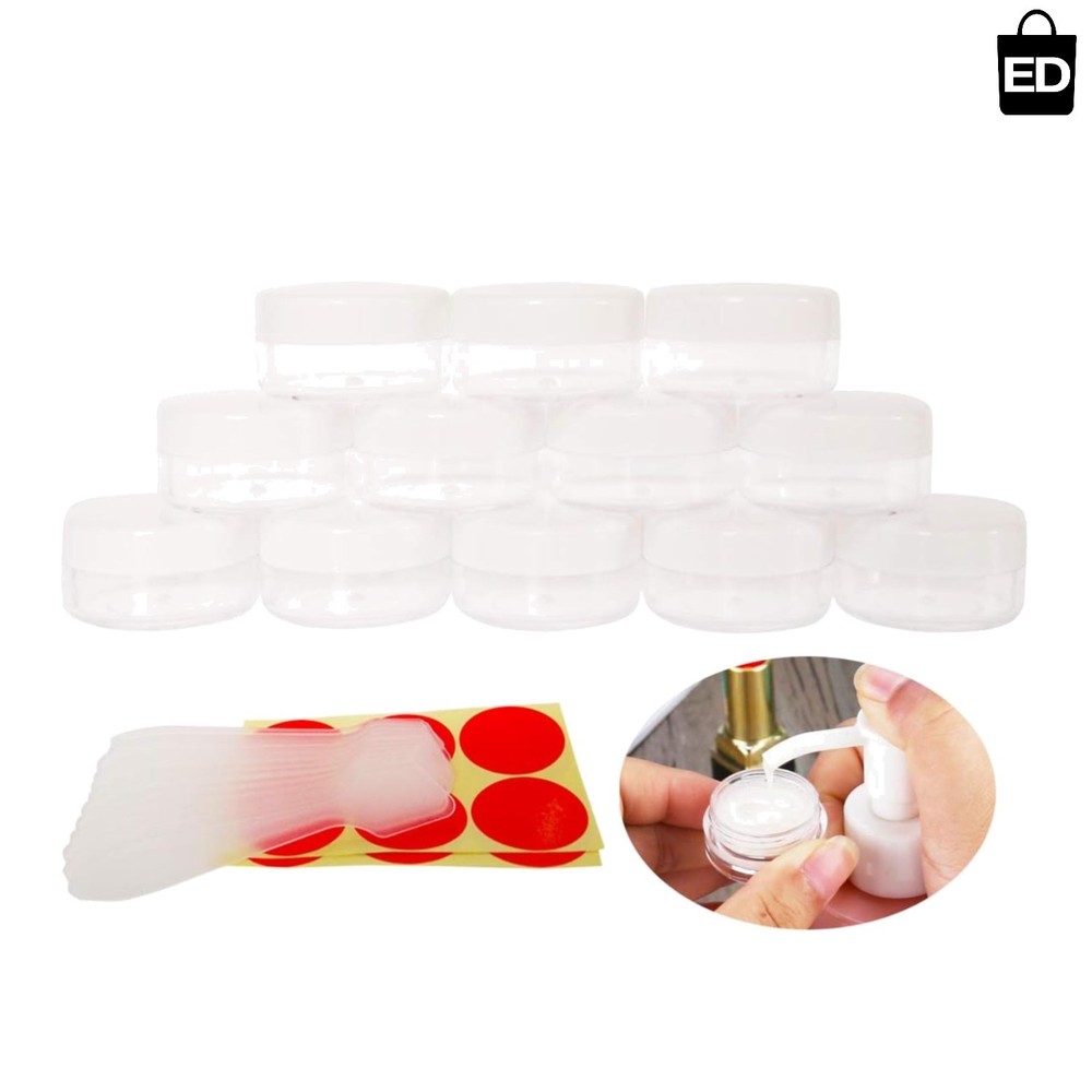 12pcs 10ml Refillable Plastic Jars with White Screw Caps - Perfect for Cosmetics