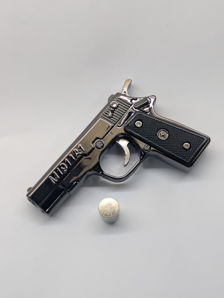 Mini Gun Keychain Laser Pointer, LED Flashlight 1/6 Scale M1911A1 Black Edition