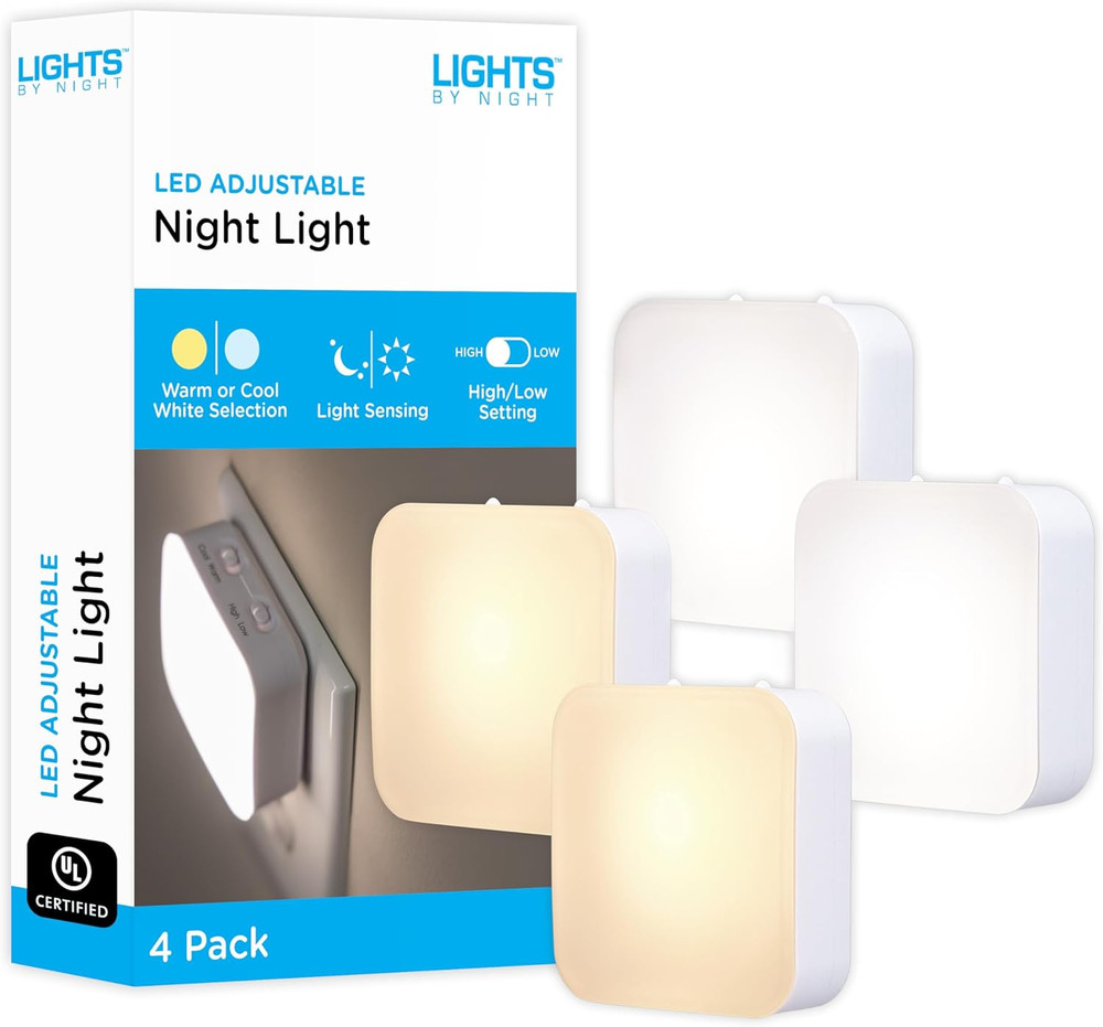 Dimmable LED Night Light, Plug-In, Dusk to Dawn Sensor, Adjustable, Compact, 4 S