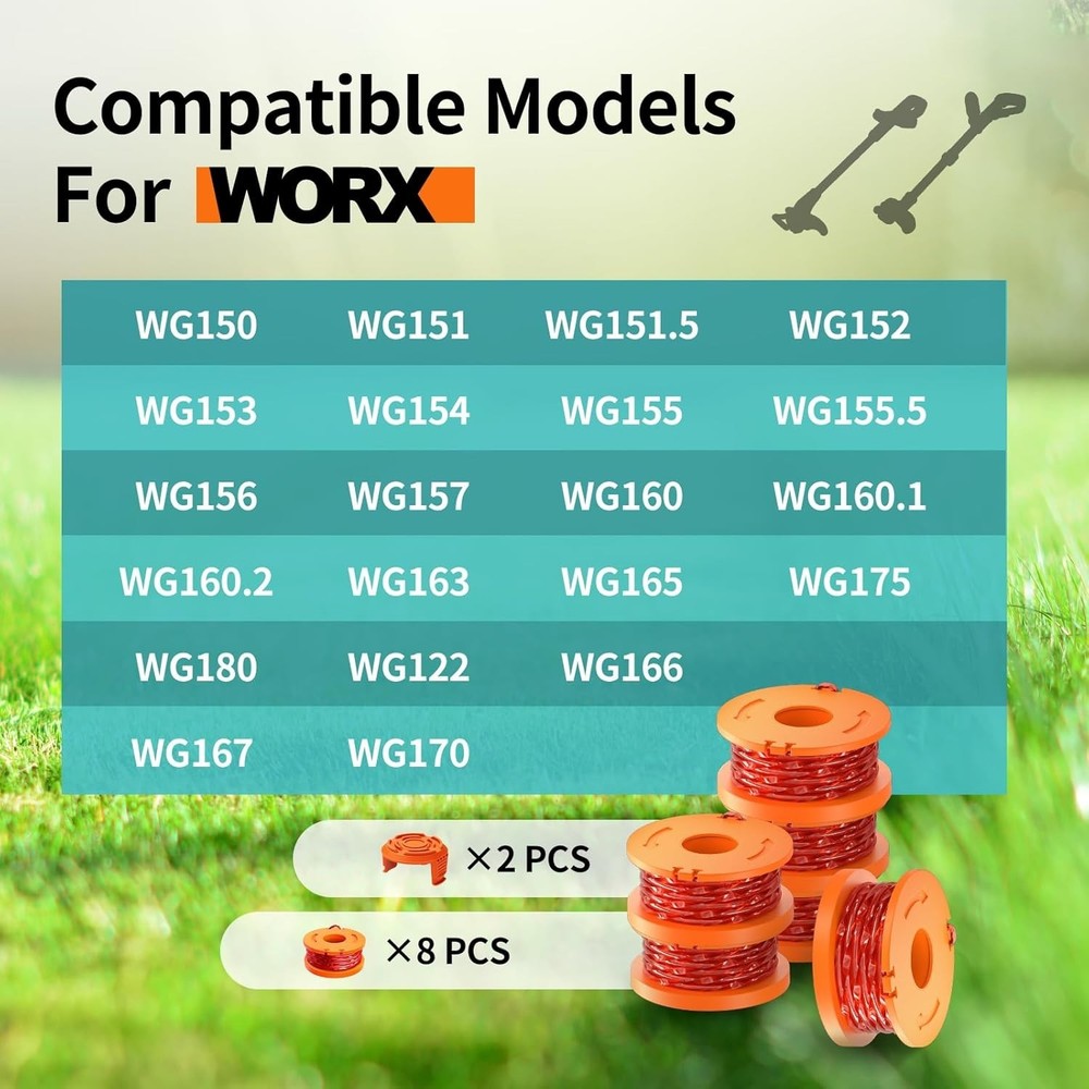 20 Pcs Grass Trimmer Line Spool & Cap for WORX Weed Eater Edger Wacker String
