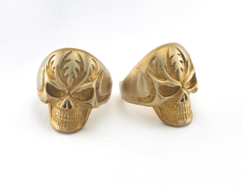 Skull Ring Adjustable Raw Brass (18mm 8US inner size) 2808