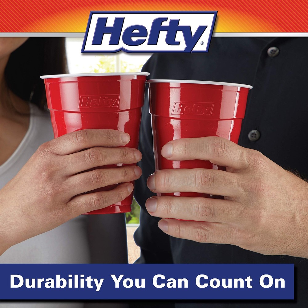 Party on Disposable Plastic Cups, Red, 18 Ounce, 30 Count