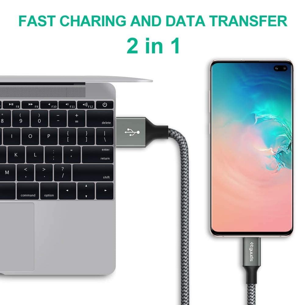 Long USB C Cable [12ft, 2-Pack], etguuds Fast Charging A to 12ft, Gray