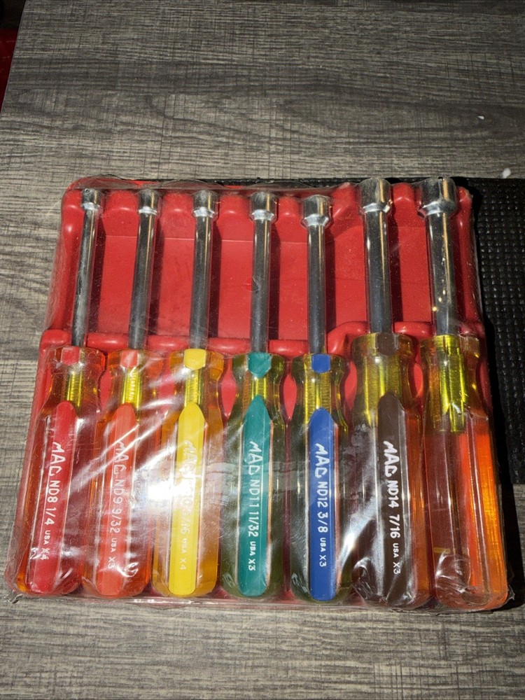 Mac Tools USA Nos 7pc SAE Nutdriver Set Rare Colored Handle ND SERIES ND8 Nd14