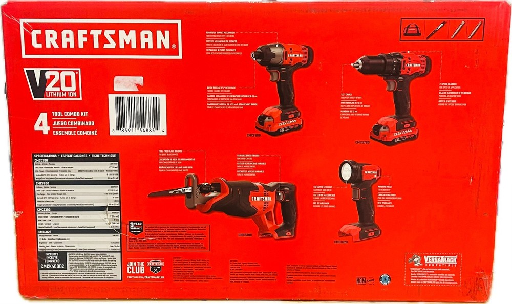 NEW!!!Craftsman V20 Max 4-Tool Power Tool Combo Kit with Soft Case