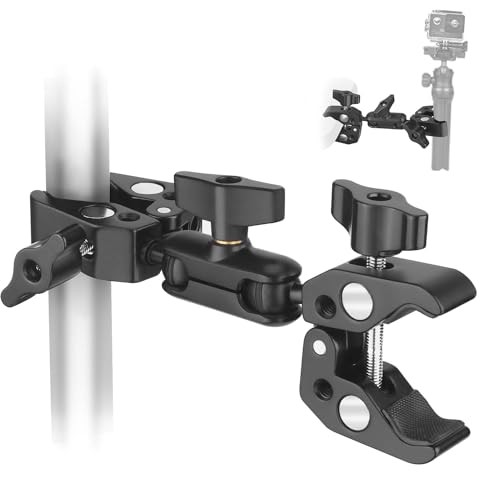 Double Super Clamp Camera Mount, Umbrella Holder Bracket with 360° Ballhead