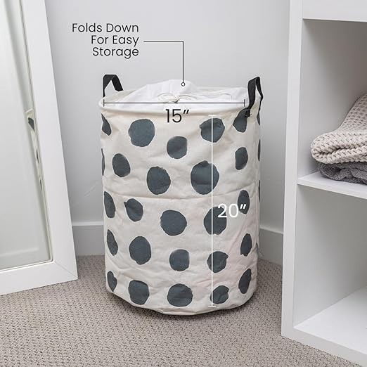 2 Pack Collapsible Laundry Basket- Laundry Hamper Bag (B&W Polka Dot)