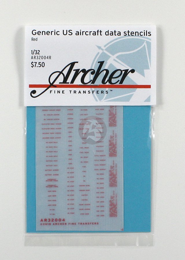 Archer 1/32 Generic US Aircraft Data / Maintenance Stencils (Red) AR32004R