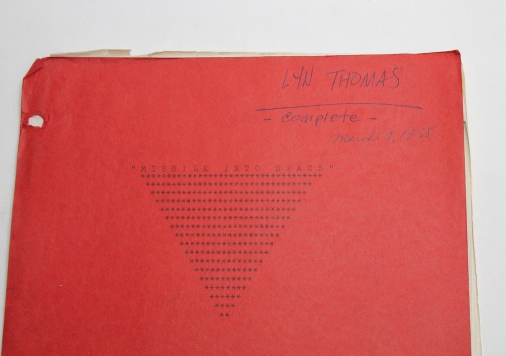 SPACE MASTER X-7 / 1958 SHOOTING SCHEDULE used by Actress Lyn Thomas, Sci Fi
