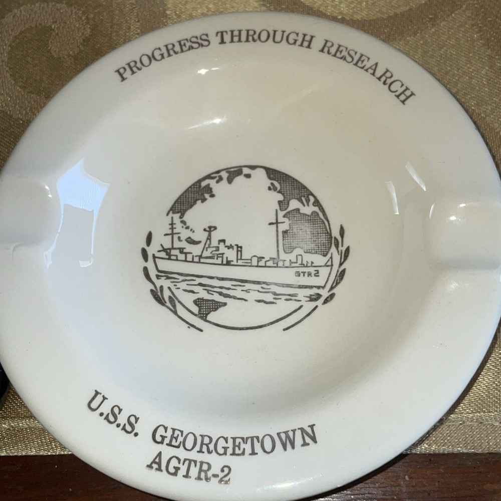 USS Georgetown AGTR-2 small ashtray, 23 karat gold printed