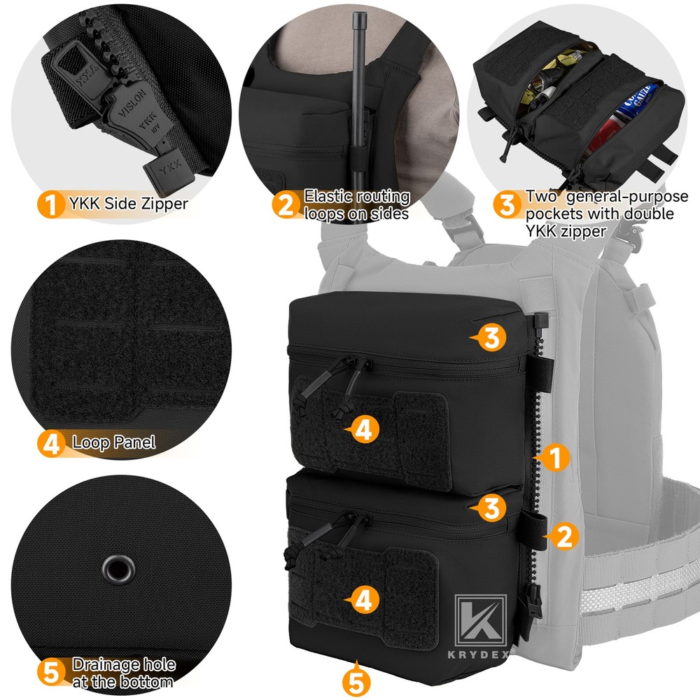 Krydex Tactical Back Panel Double Pouch Assault Zip Modular Backpack for V5 vest