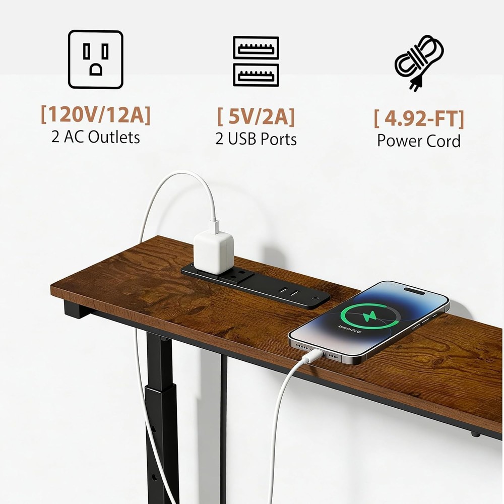 2 Pack Adjustable Height Narrow Console Table with Power Outlets, 70" Long Sofa