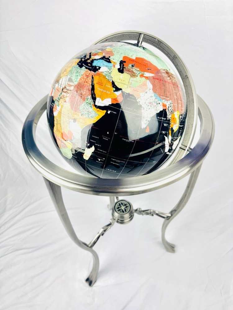 Luxury Decorative Gemstone 36" Upright Globe with Silver Stand and Compass