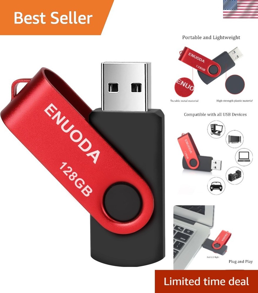 128GB Red USB 2.0 Flash Drive - Swivel Design, High-Speed Data Transfer