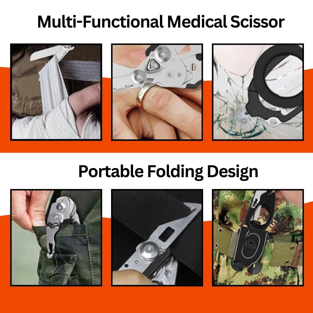 Pack 2 | 6 in 1 Multifunctional Trauma Shears Foldable with Strap Black