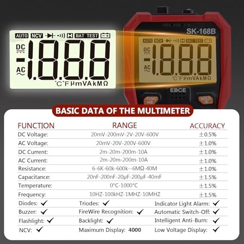 TRMS 4000 Counts Volt Meter Digital Multimeter Tester - Auto-Ranging Fast