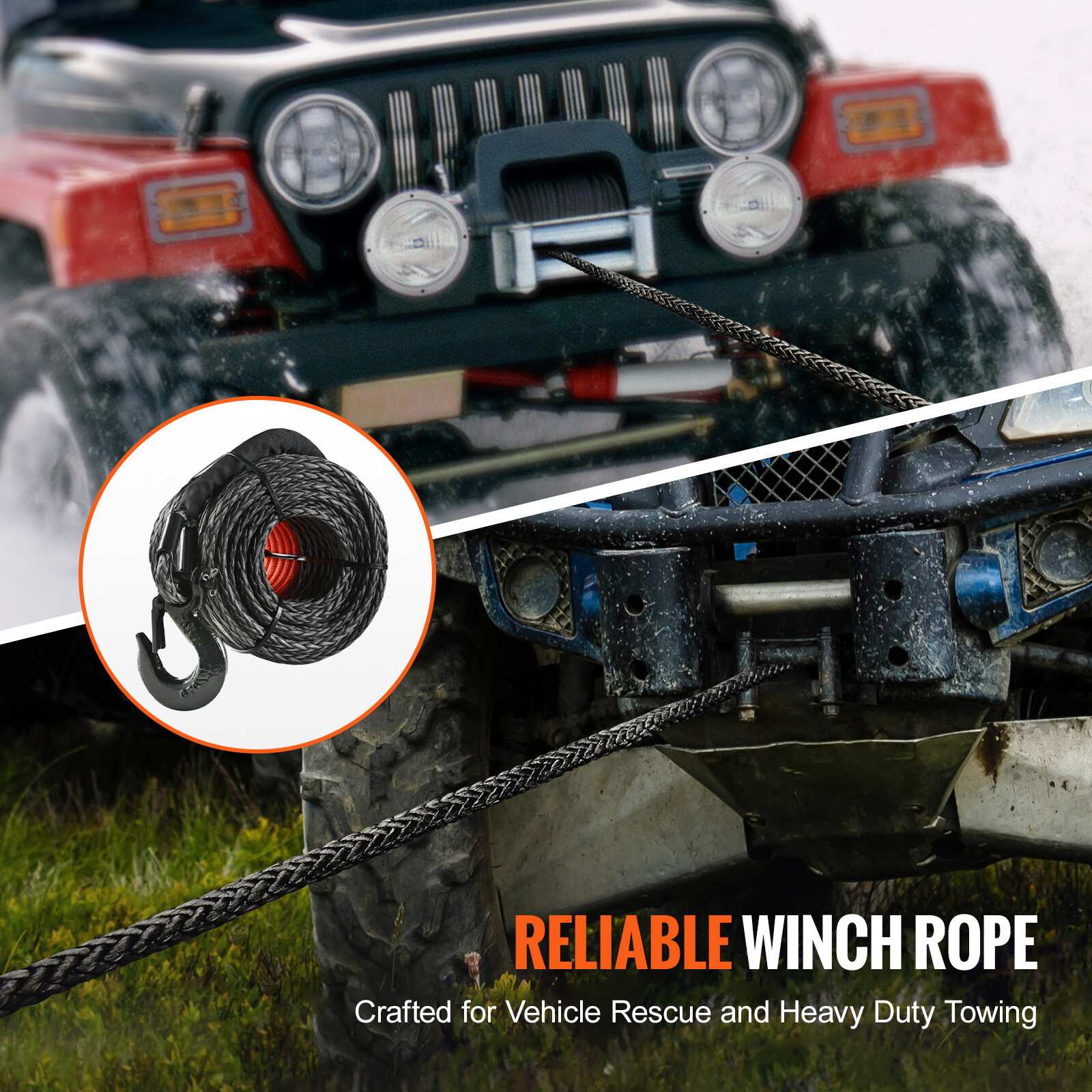 VEVOR Synthetic Winch Rope Winch Line Cable 3/8" x 85' 26500 lbs for SUV Truck