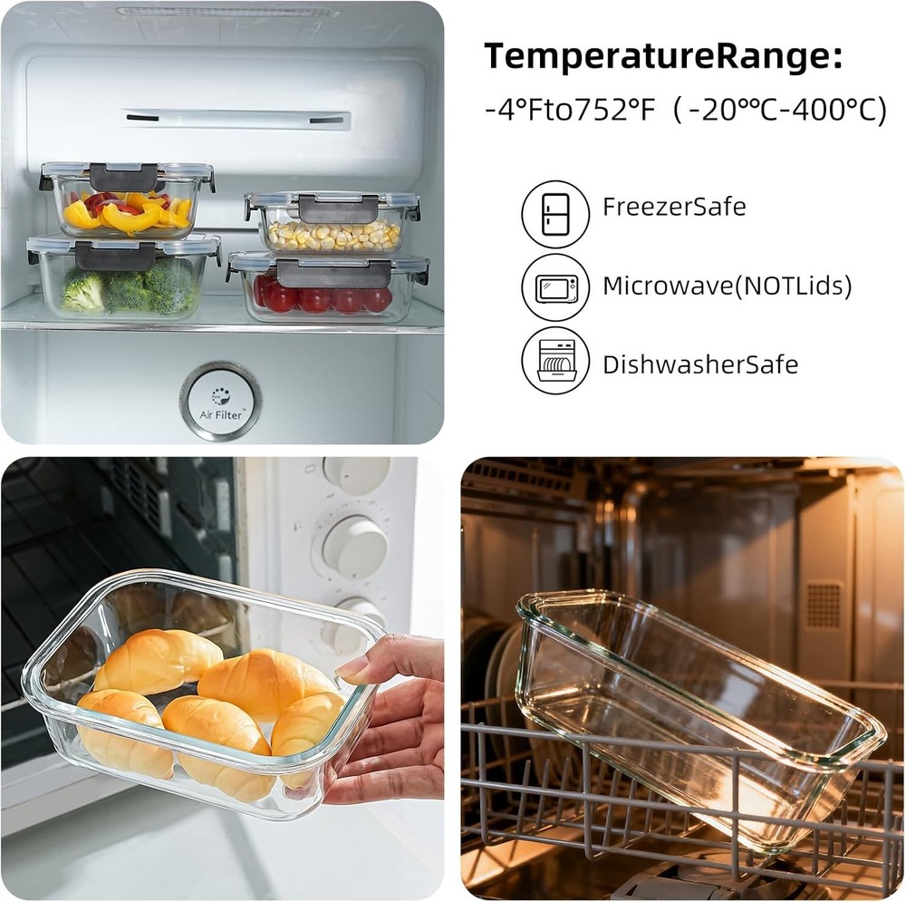 Versatile 4-Piece Glass Storage Containers with Locking Lids & Nesting Design