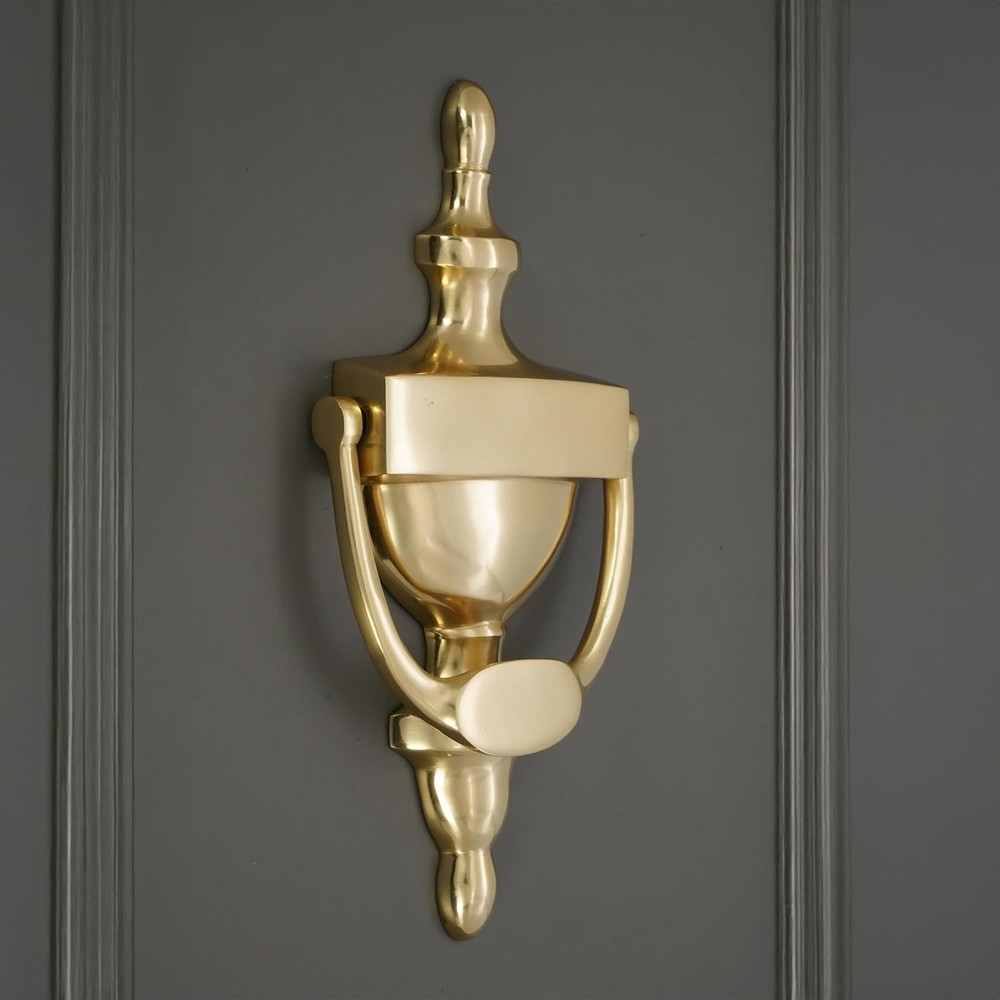 8" Victorian Solid Brass Urn Door Knocker - Home Decor (Polished Brass)