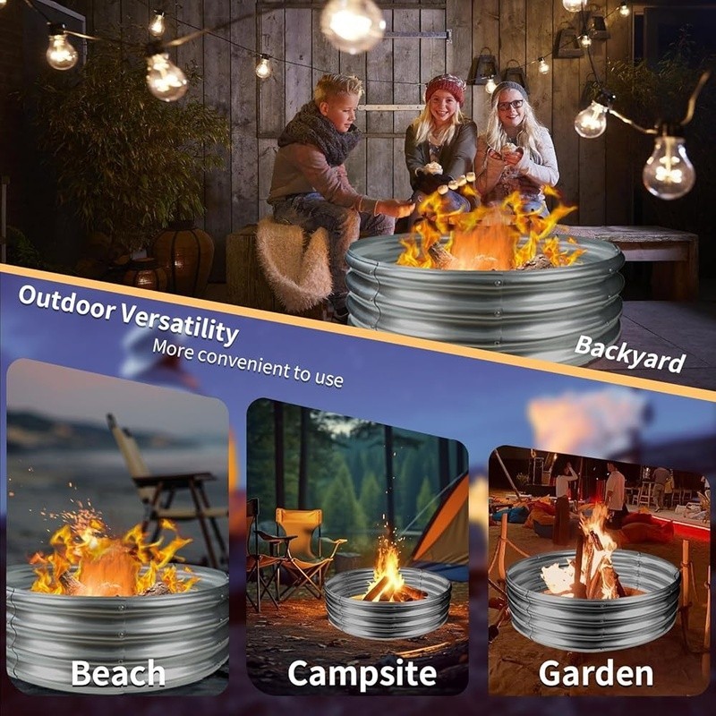 48 Inch Round Galvanized Fire Pit Ring/Fire Ring Foldable for Outdoor Gatherings