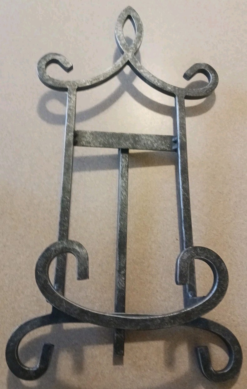 Iron Scrolled Black & Silver 16.5" Table Top Easel Display Stand Picture Holder