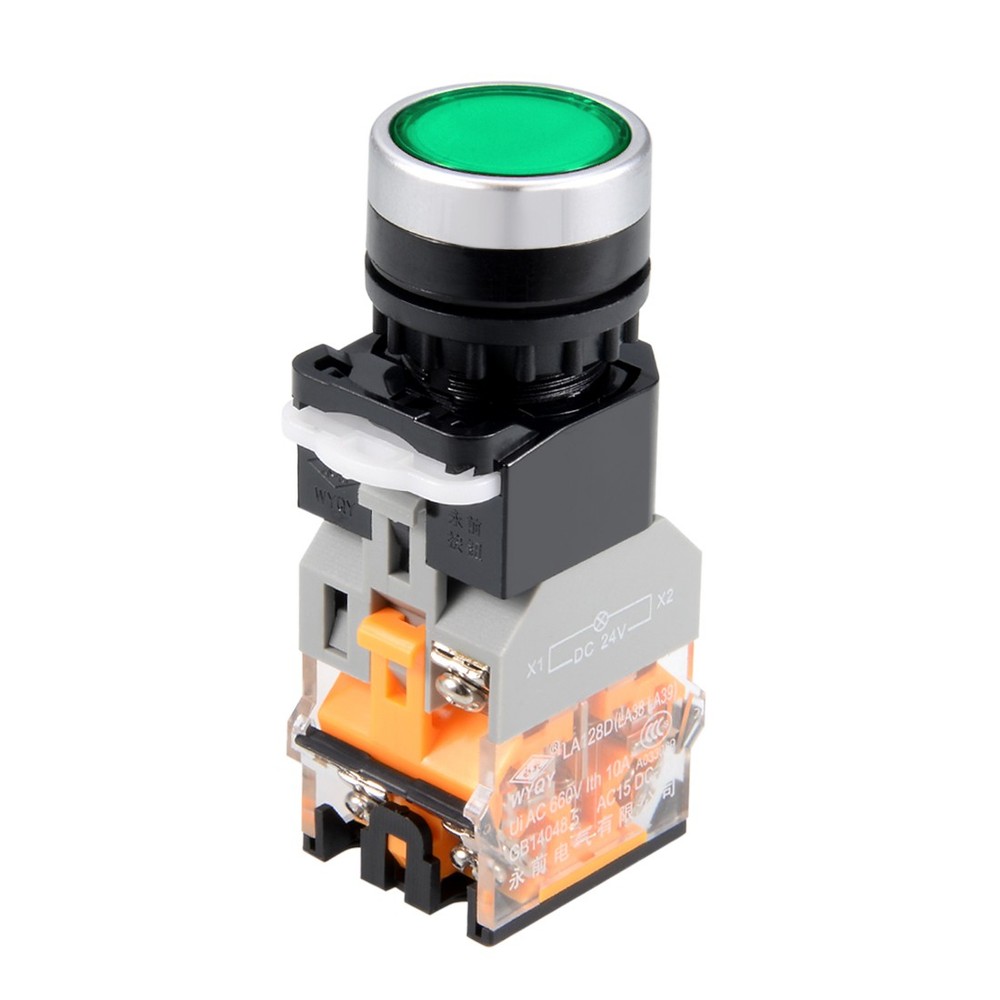 22mm Momentary Push Button Switch Green Round DPST 1 NO 1 NC Light 24V