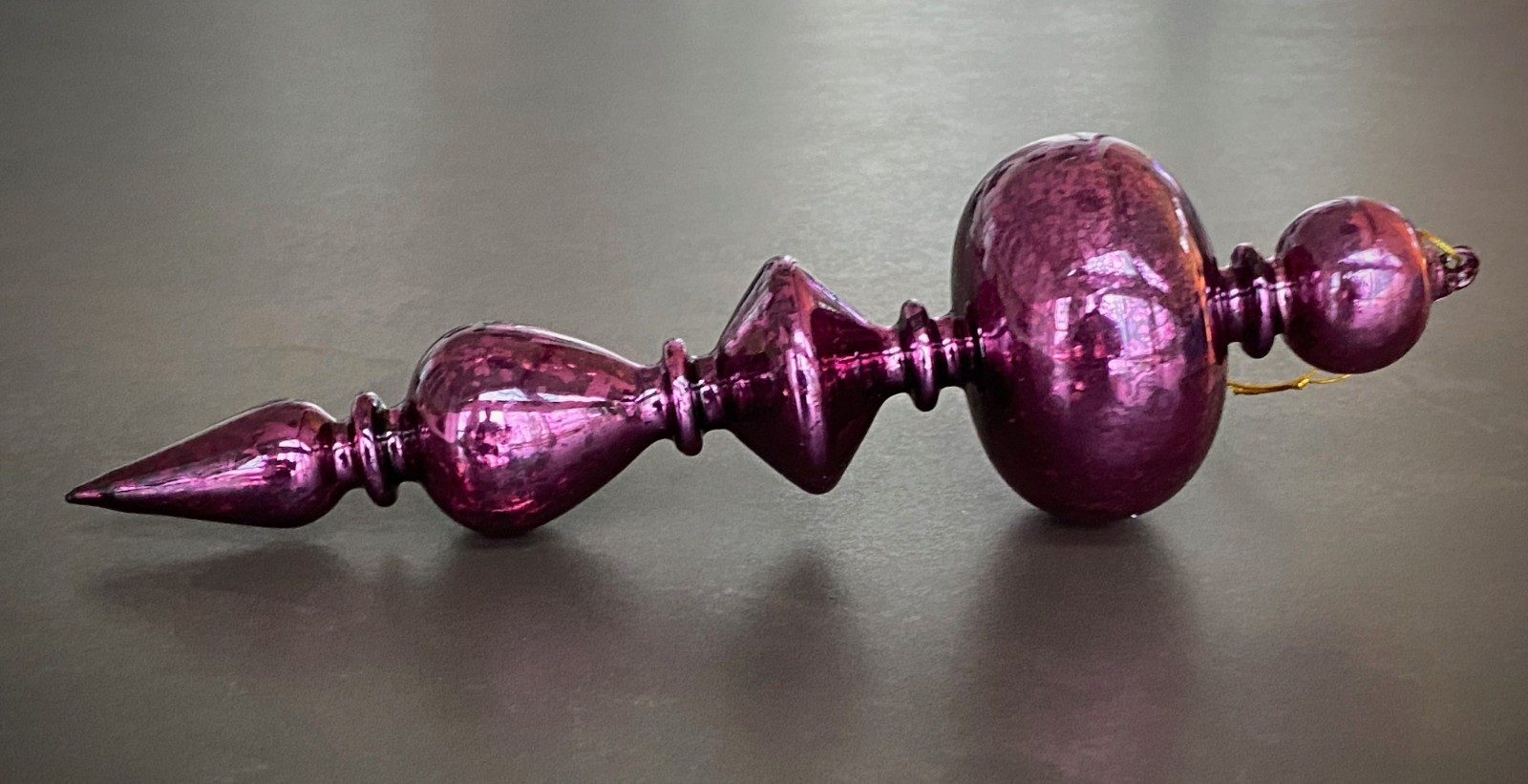 Large 11.5" Purple Mercury Glass Finial Ornament Hand Blown w/ Hand Formed Loop