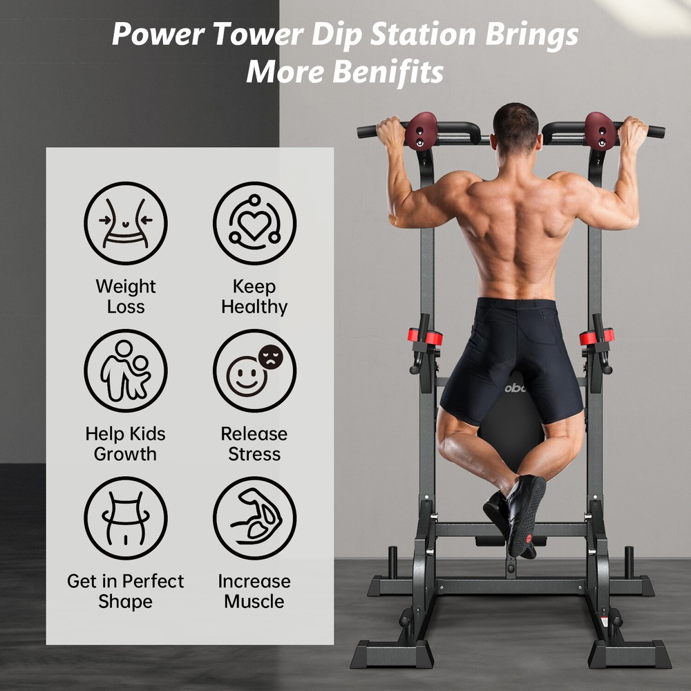 Multifunction Power Tower Dip Station Pull up Bar Power Rack with Incline Bench