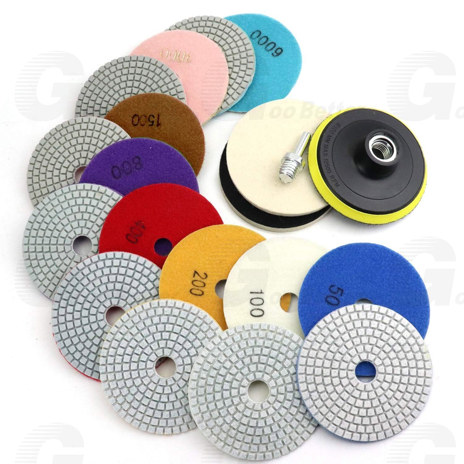 4 Inch 50-6000Grit Diamond Polishing Pads Kit Wet/Dry for Granite Stone Concrete