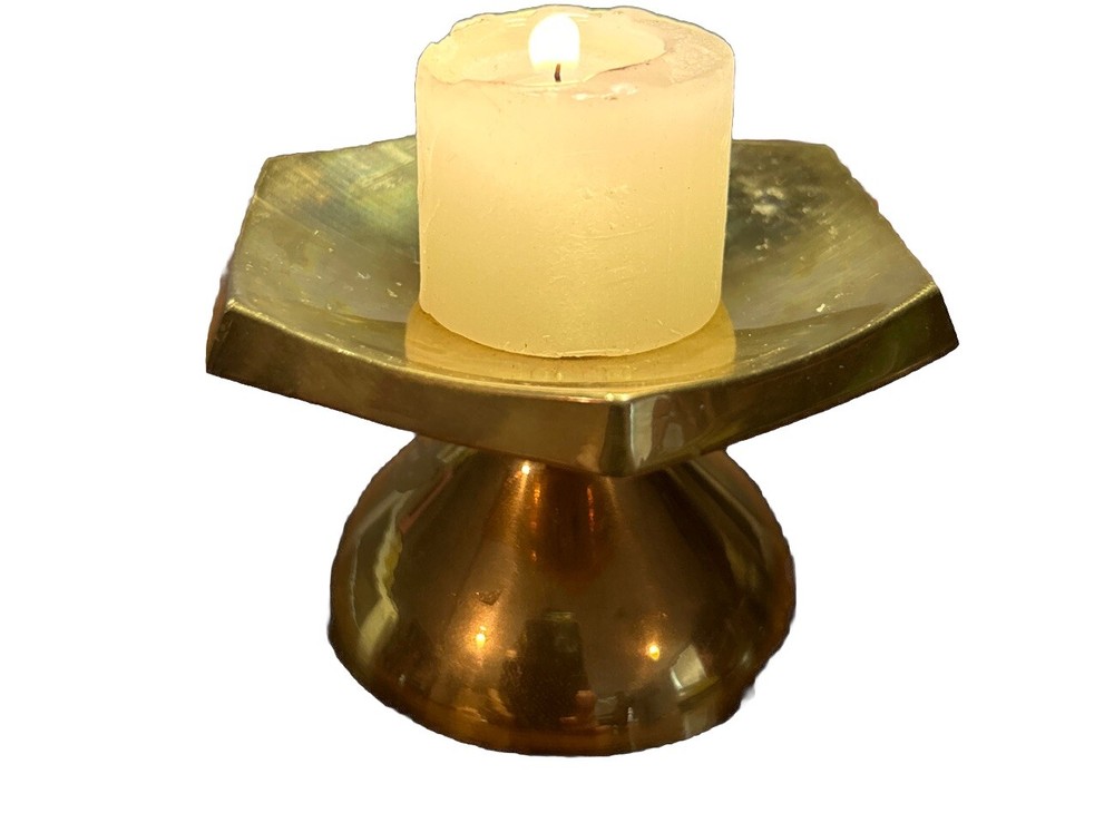 Vintage IHI solid Brass 2.5” Hexagon Pillared Votive Candle Holder