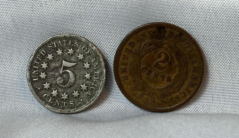1864 2 Cent Piece & 1867 Shield Nickel