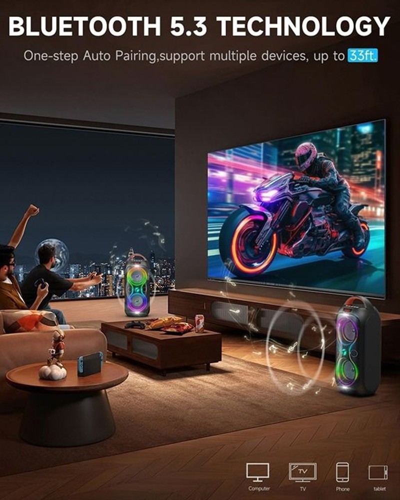 Wireless TWS Portable Bluetooth Speaker, Beat-Driven Lights