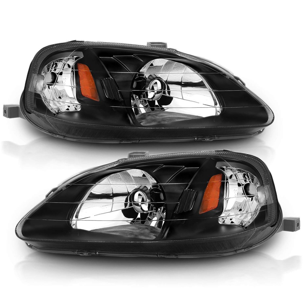 99-00 Civic Black Headlights Set