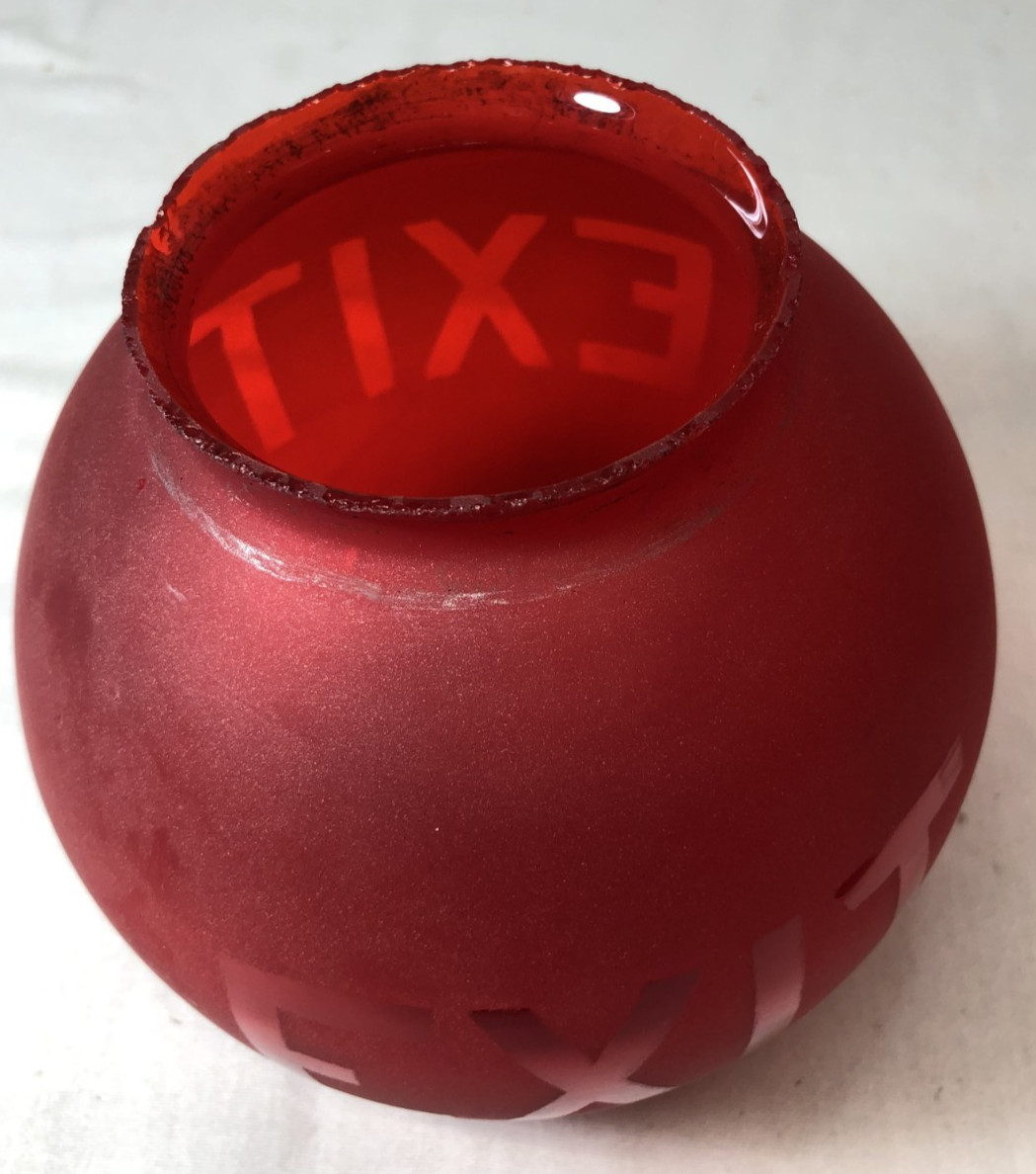 Antique Exit Glass Globe Vtg Ceiling Light Fixture Flush Frosted Art USA #L31