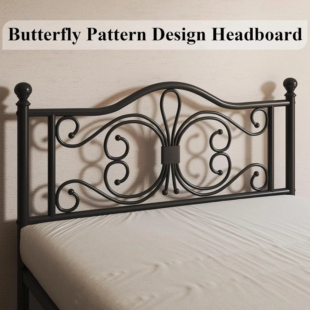 Full Size Bed Frame/Metal Platform Bed Frame with Butterfly Pattern Design